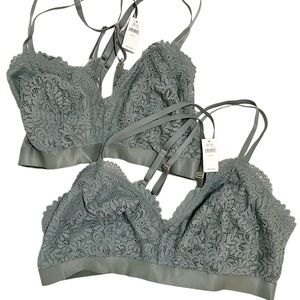 Aerie lace bralette lot set size Xl 2 olive green women’s bra lightly lined NWT